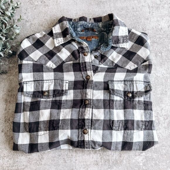 Jachs Girlfriend Grey and White Plaid Button Down Shirt Size Small - Picture 1 of 6